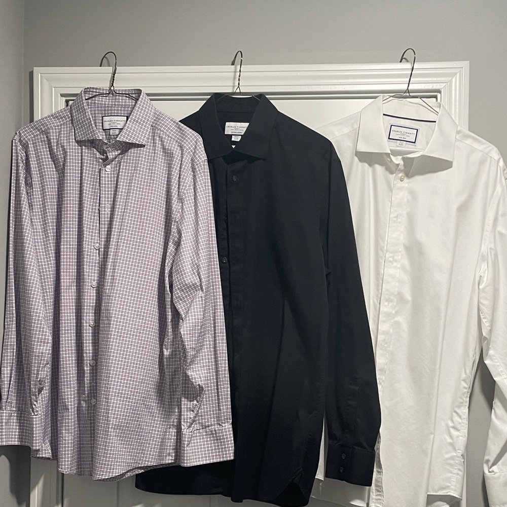 Charles Tyrwhitt Black White & Checked Dress Shirt lot Sz 17 neck 36 arm nwot